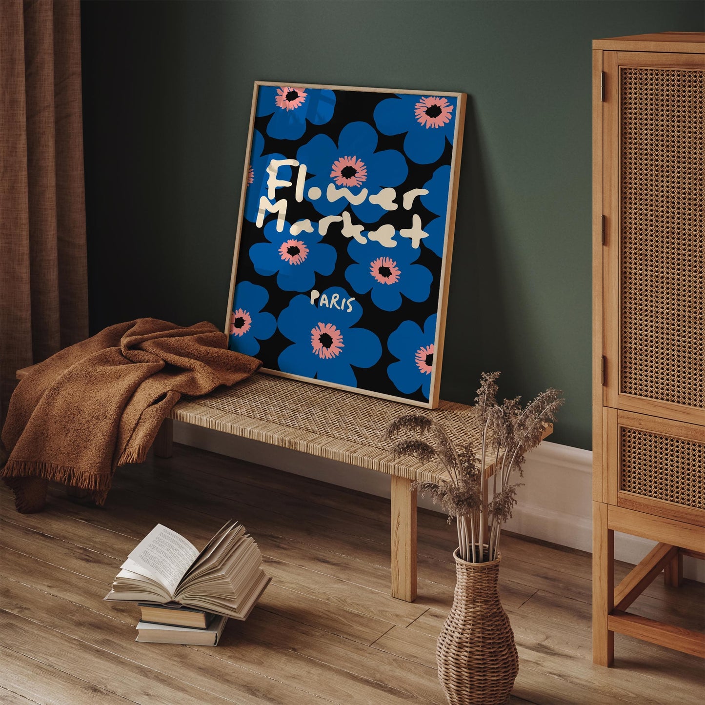 Paris Flower Market Poster - Blue Flowers Art Print