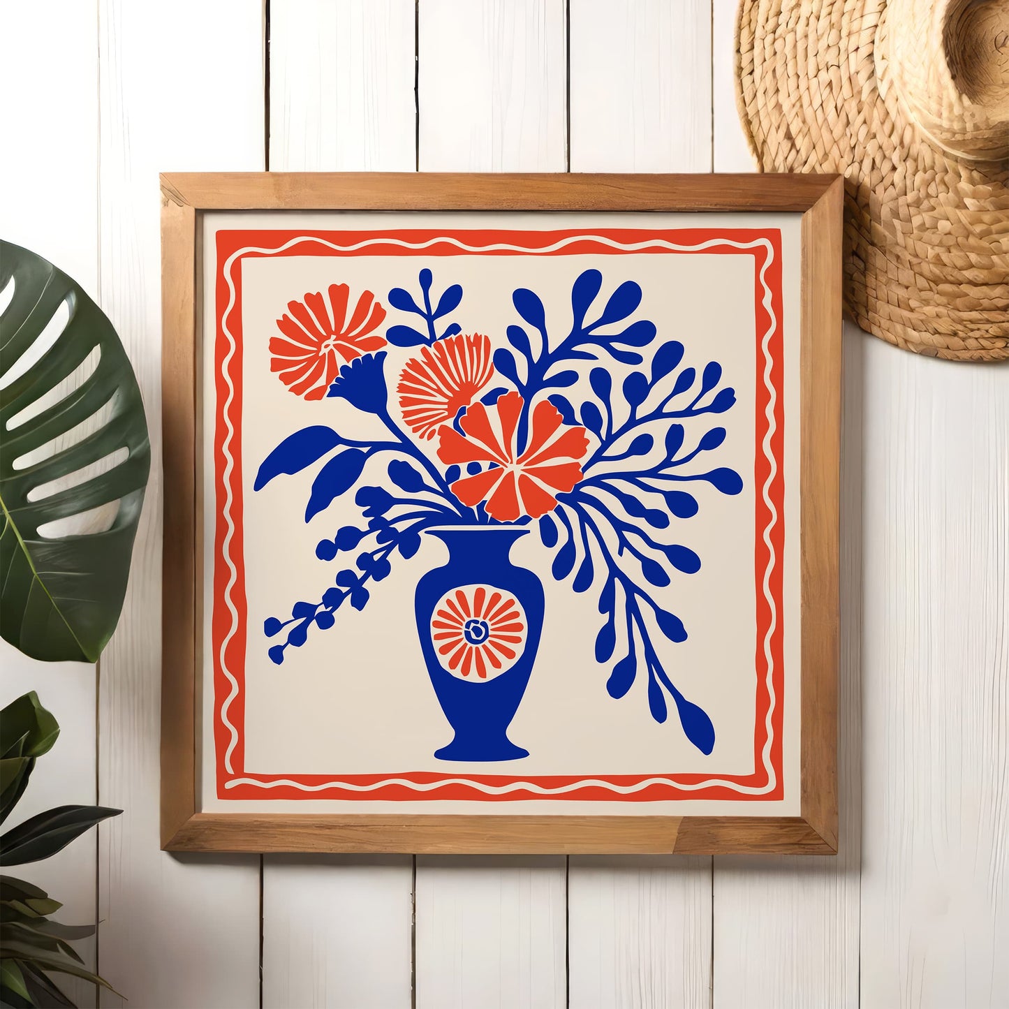 Blue Flowers Vase Poster - Square Floral Wall Art
