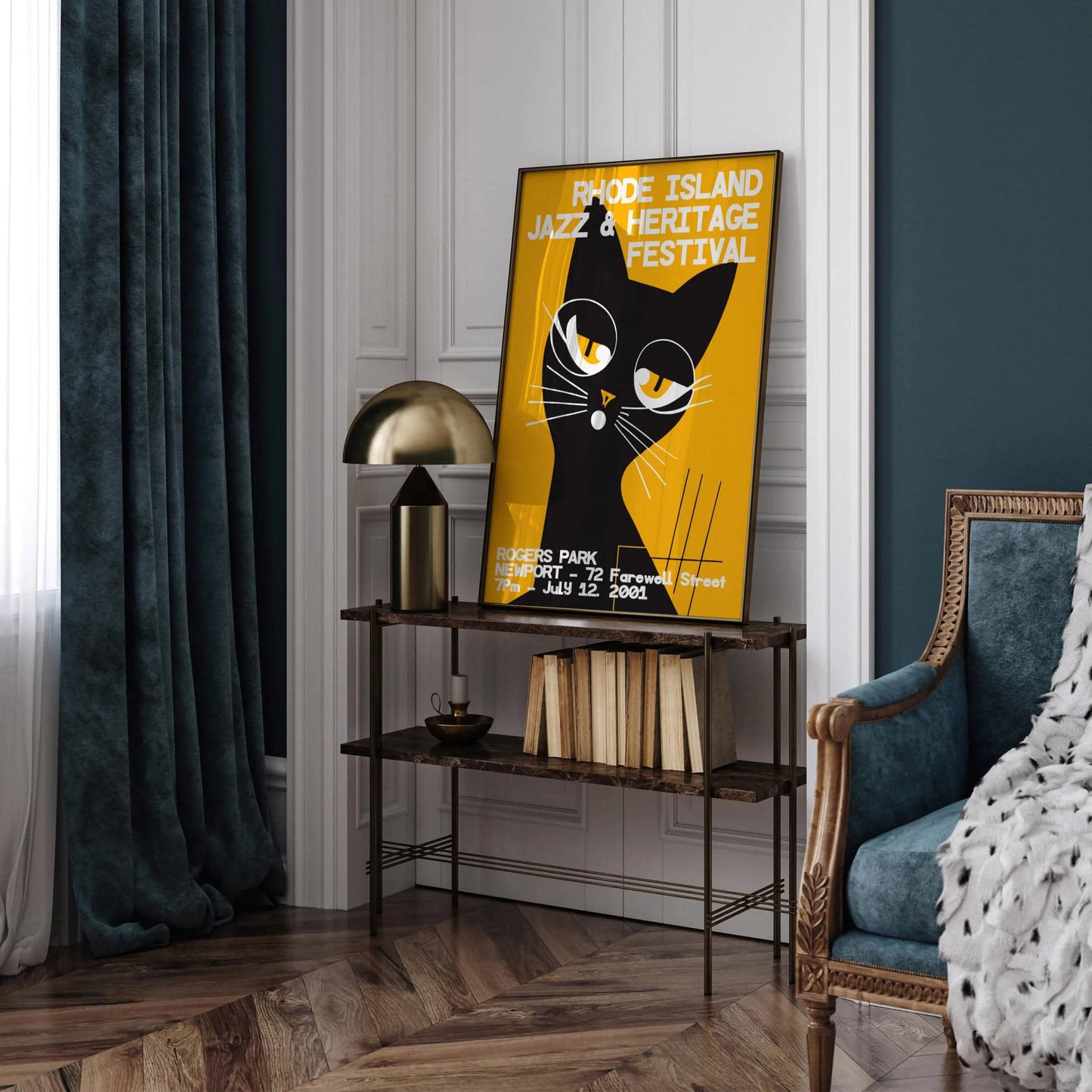Rhode Island Retro Jazz Cat Poster - HypeSheriff