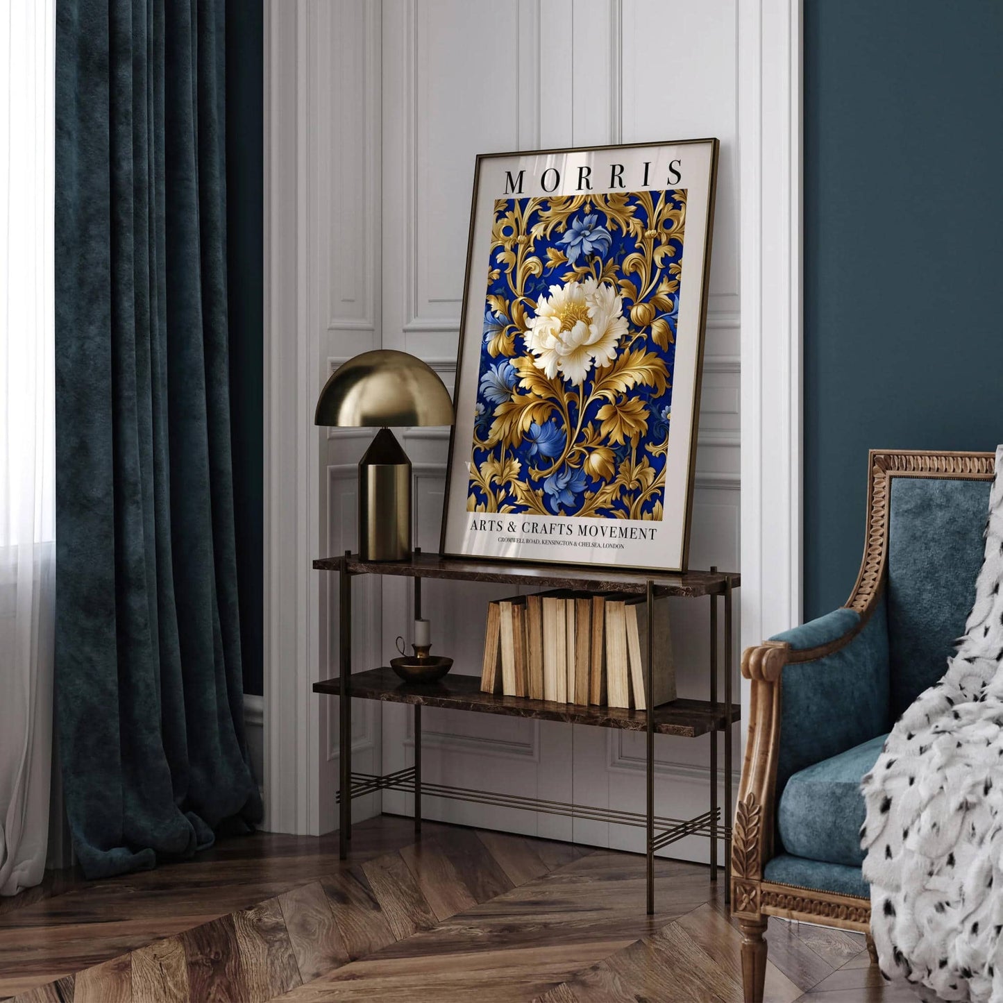 William Morris Gold and Blue Floral Wall Art - HypeSheriff