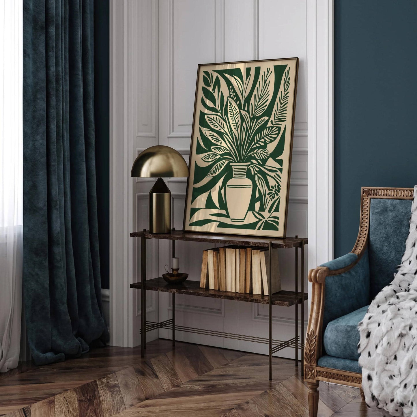 Green Linocut Botanical Art Print