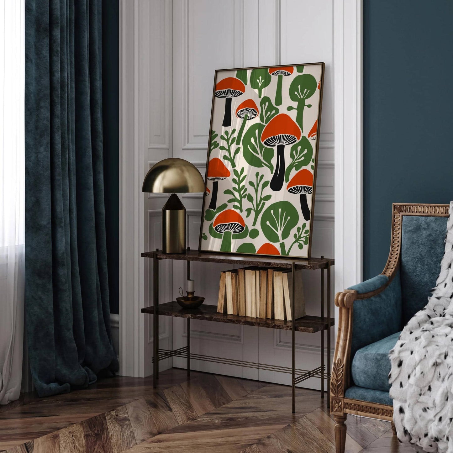 Green Red Mushroom Forest Art Print - HypeSheriff