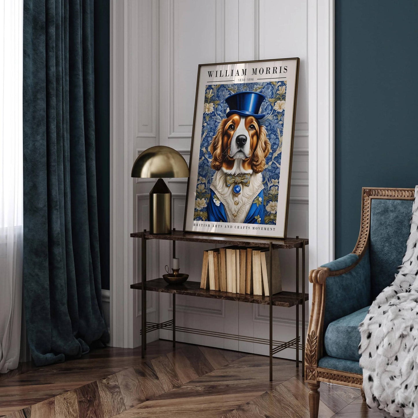 Elegant Dog Portrait Blue Morris Poster - HypeSheriff