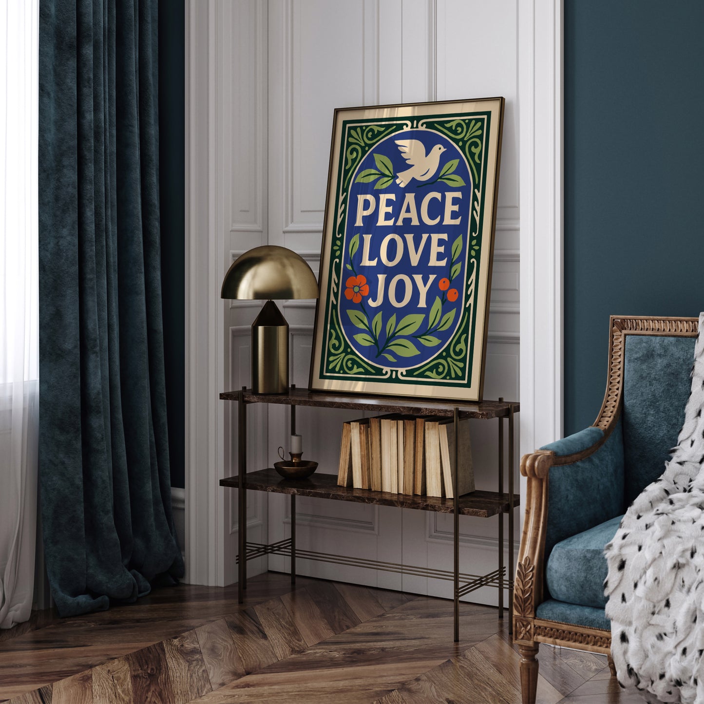 Peace Love Joy Poster – Dove & Floral Wall Art