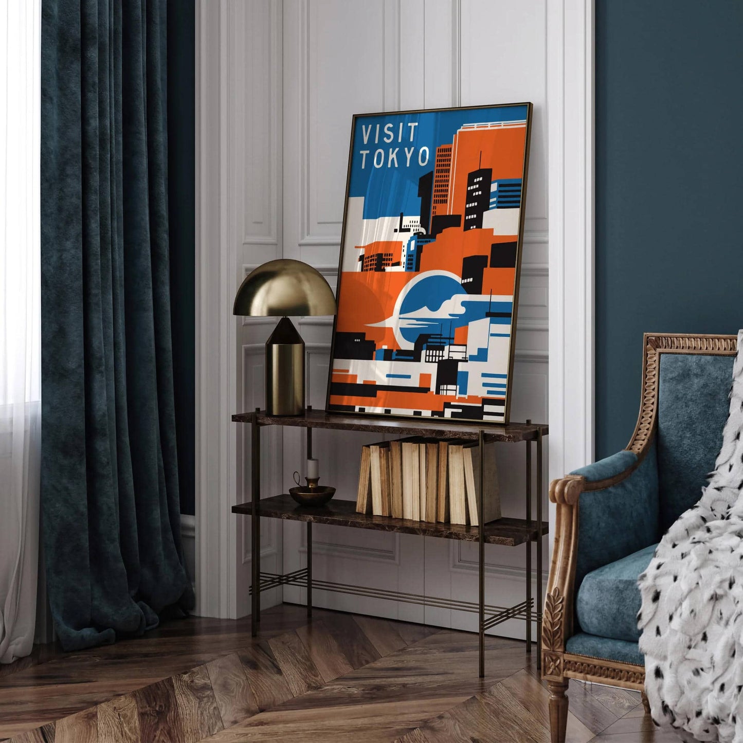 Visit Tokyo Blue Orange Travel Print - HypeSheriff