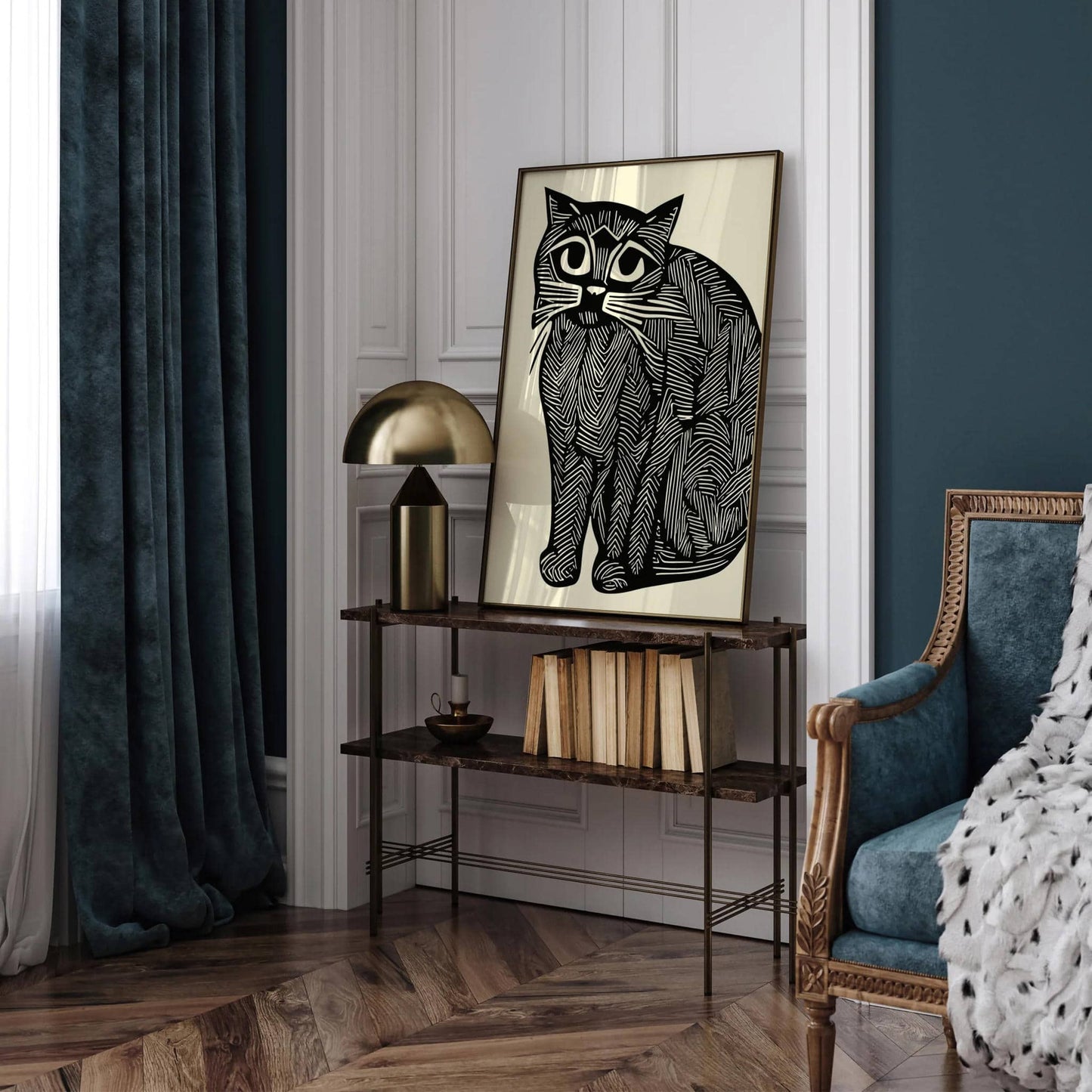 Linocut Chubby Cat Wall Art Print - HypeSheriff
