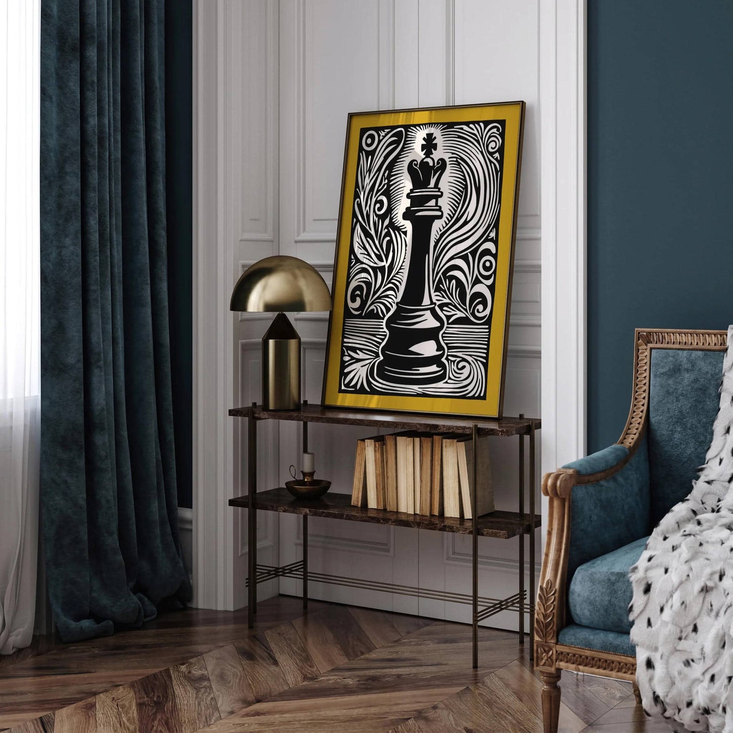 Mustard Yellow Retro Chess Piece Art Print