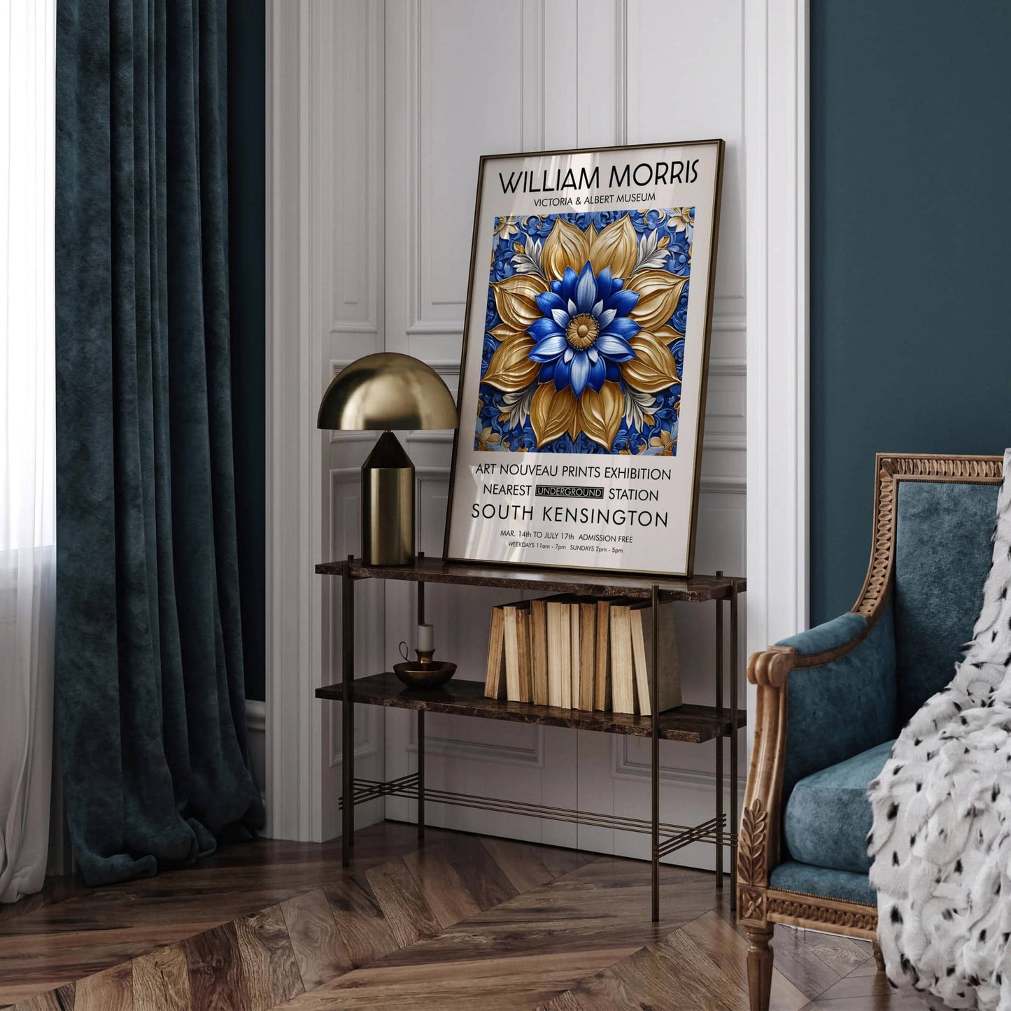 William Morris Blue Gold Floral Poster - HypeSheriff