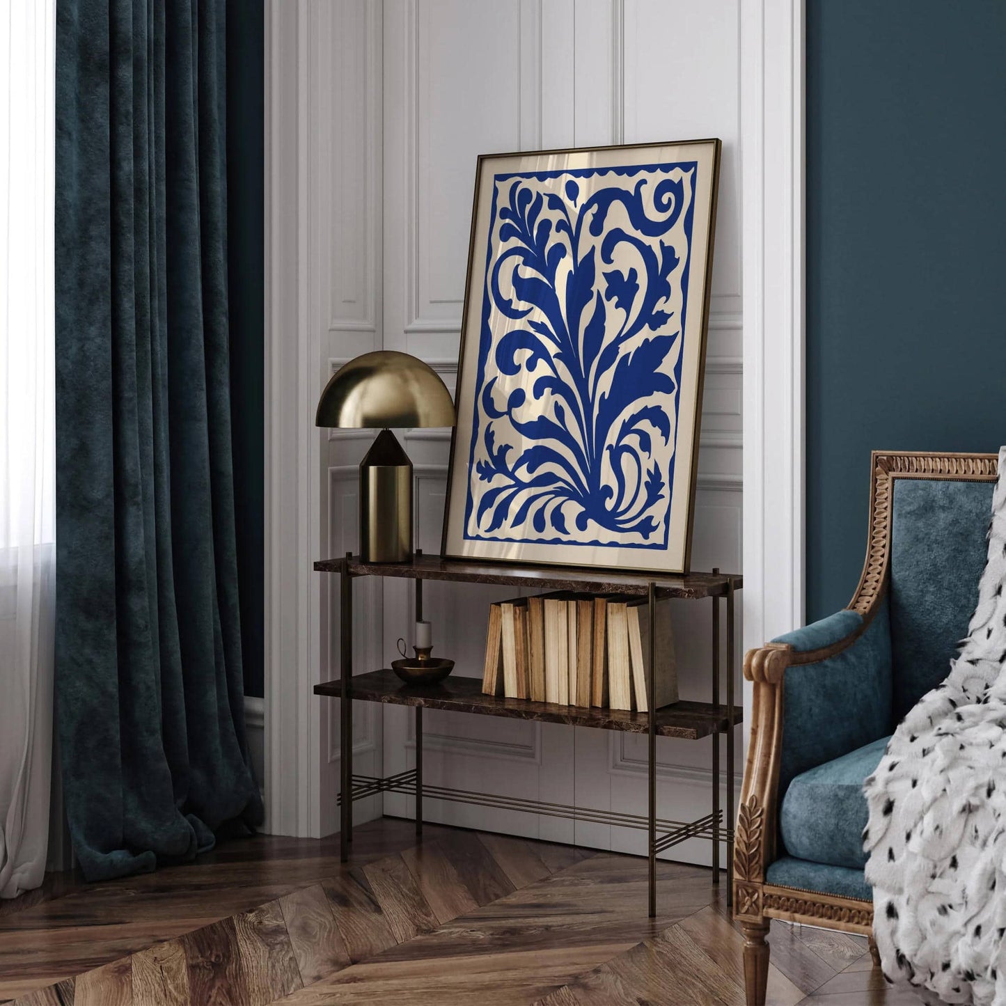 Blue Rococo Acanthus Leaves Poster - HypeSheriff