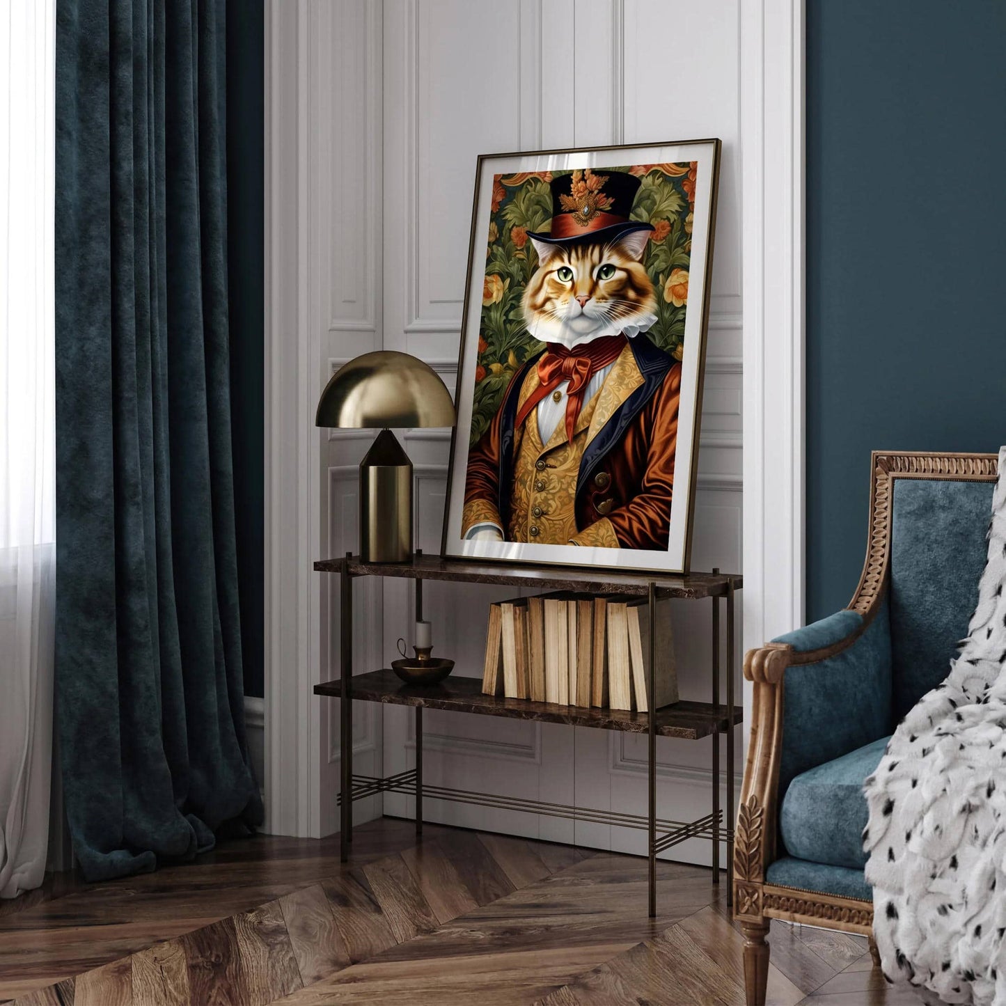 Vintage Dressed Up Feline Portrait Wall Art - HypeSheriff