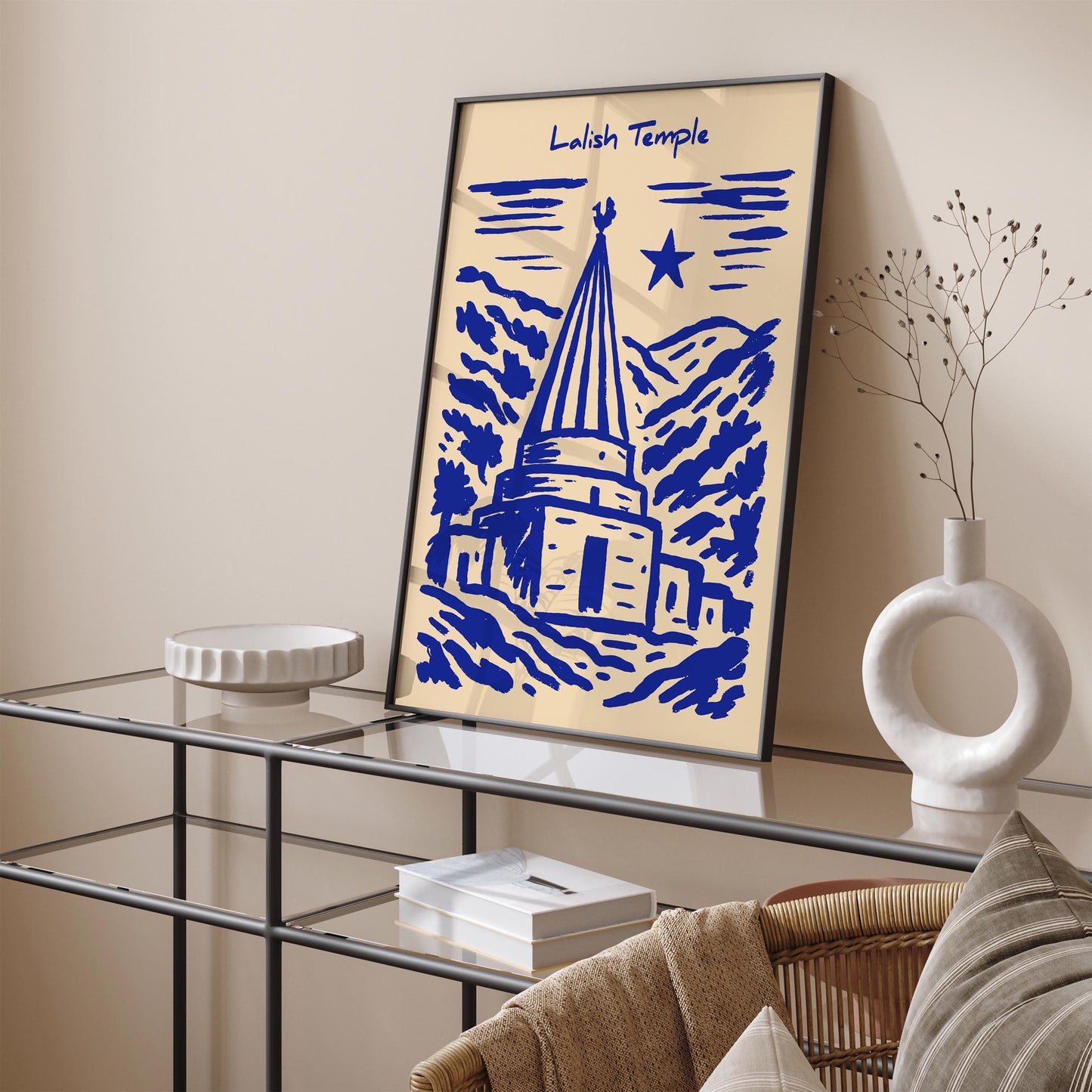Lalish Temple Poster - Iraq Blue Travel Wall Art