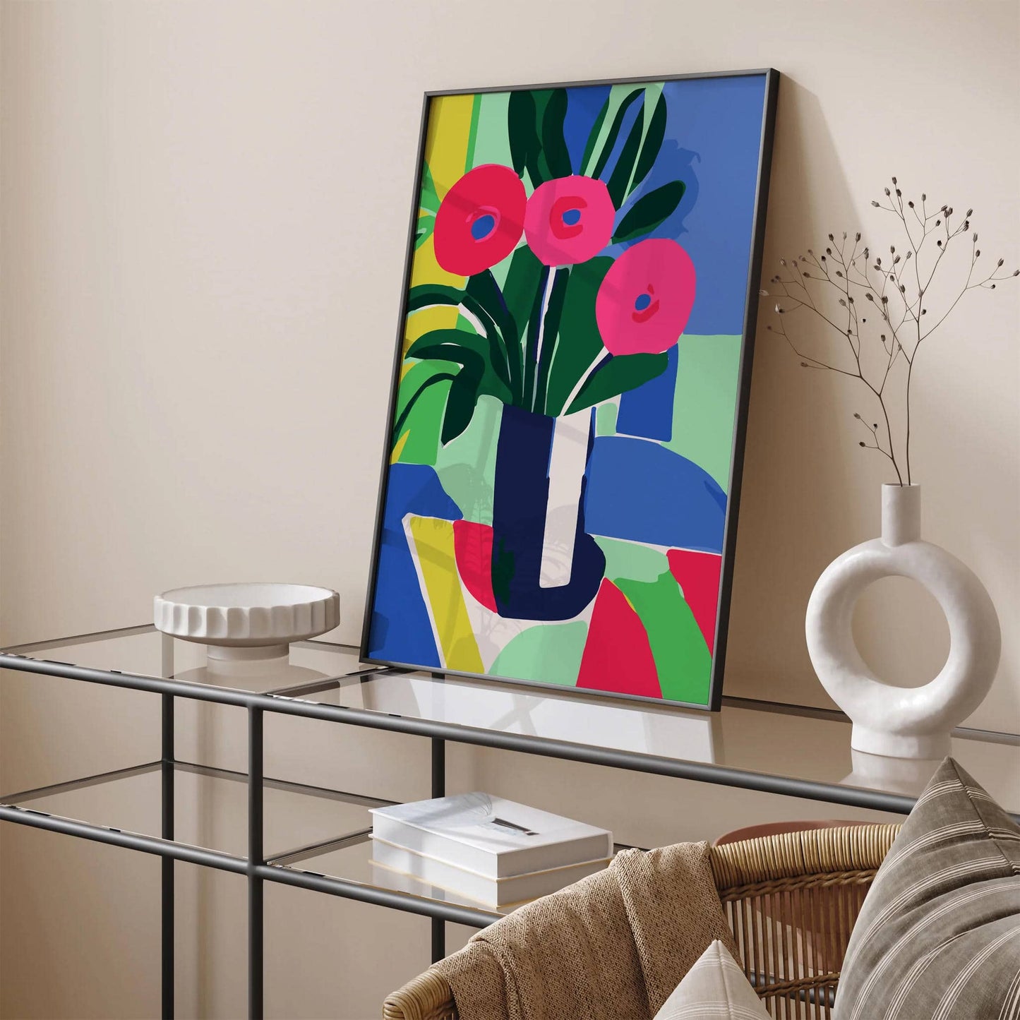 Retro Bouquet of Pink Flowers Art Print - HypeSheriff