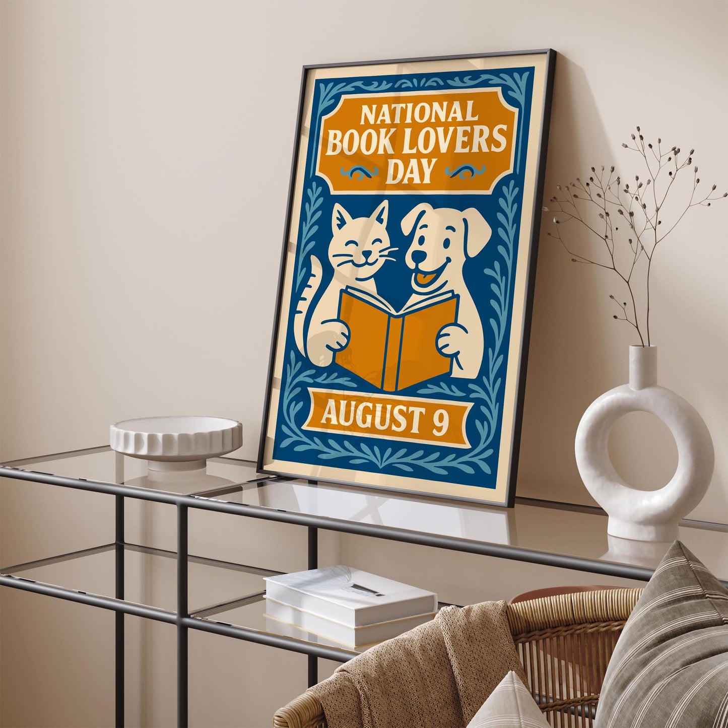 National Book Lovers Day Poster - Blue Literary Art Print