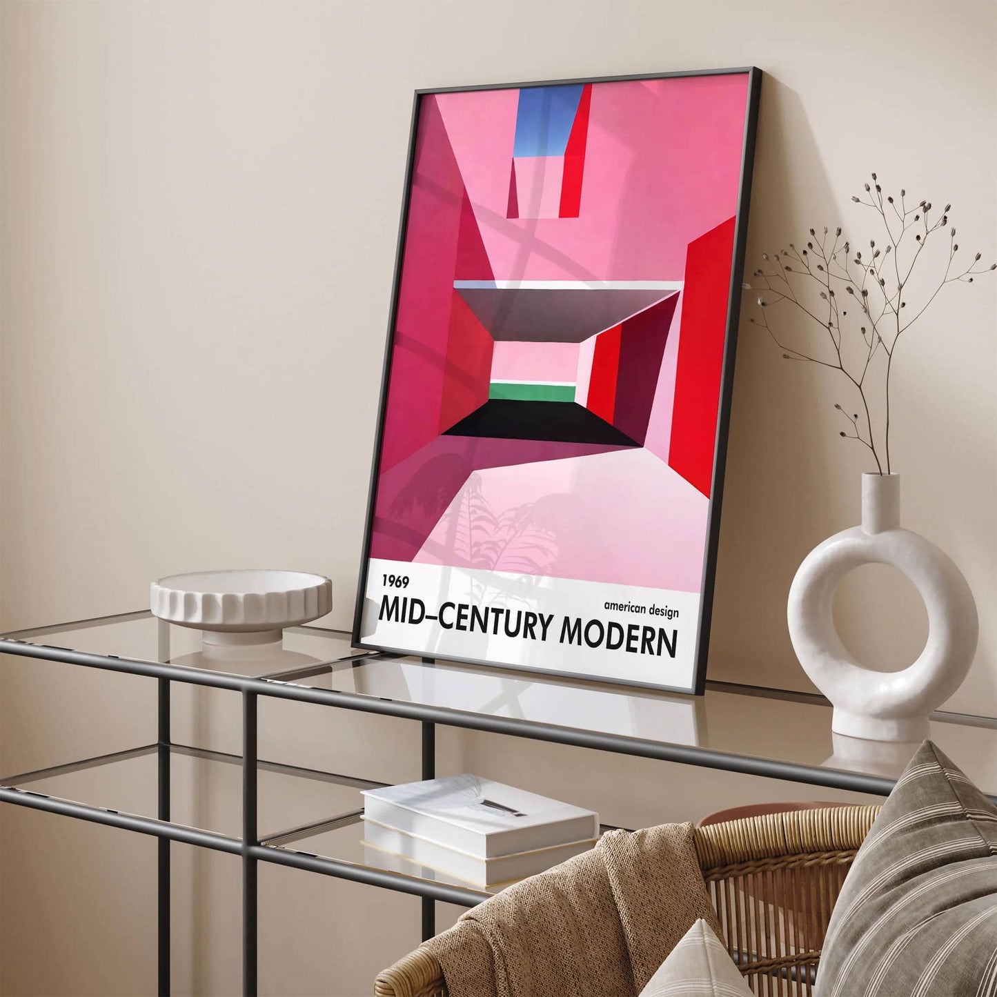 Mid Century Modern Geometric Pink Art Print - HypeSheriff