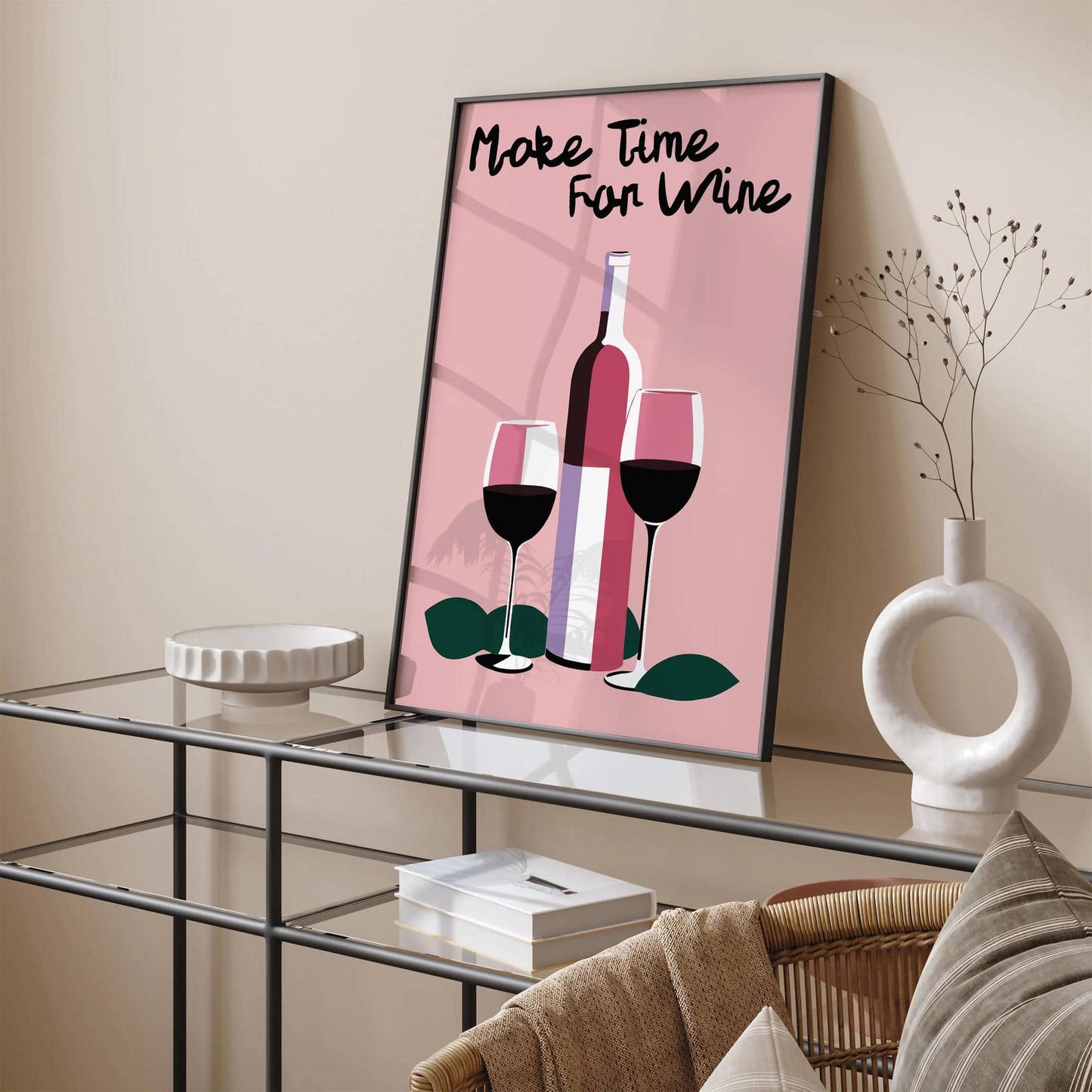 Make Time For Wine Pink Wall Art - HypeSheriff