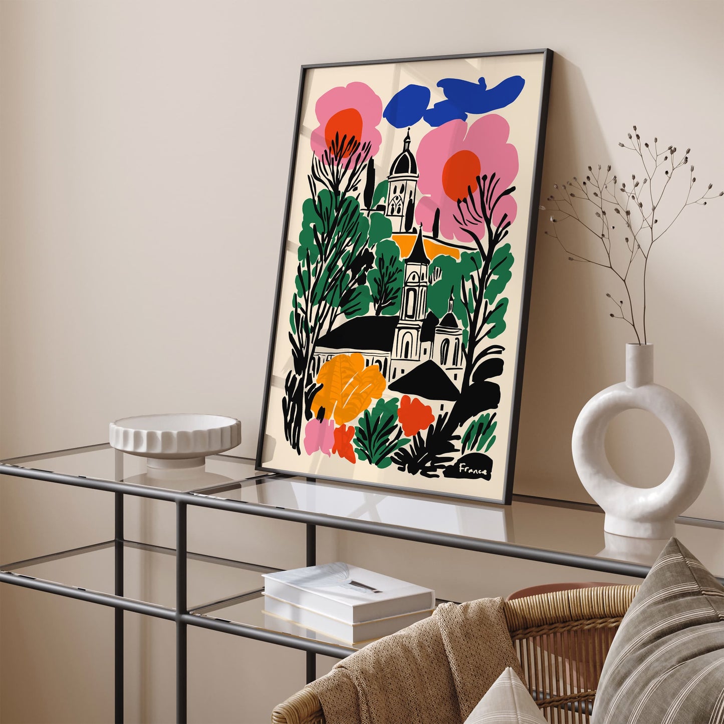 France Romantic Colorful Cityscape Poster