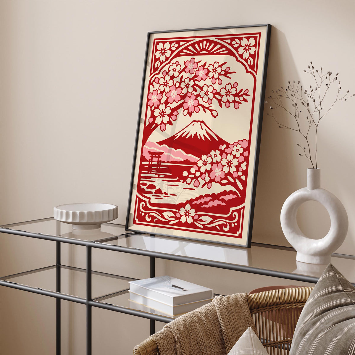 Mount Fuji Japan Red Travel Poster