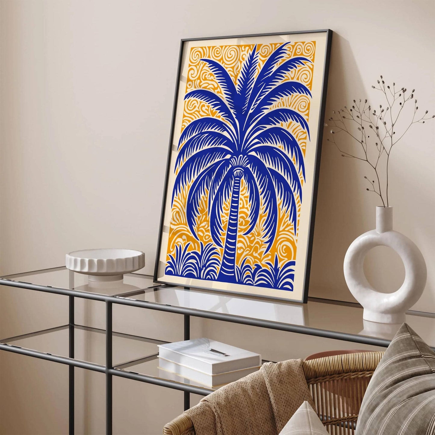 Blue Big Palm Tree Wall Art Decor