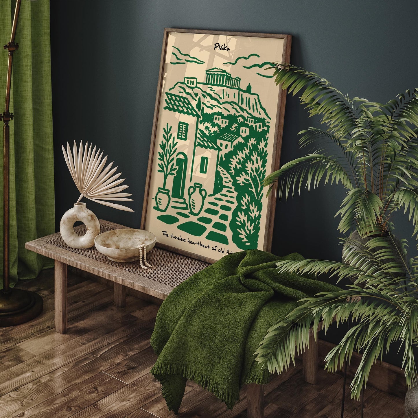 Plaka Athens Poster - Green Greece Travel Wall Art