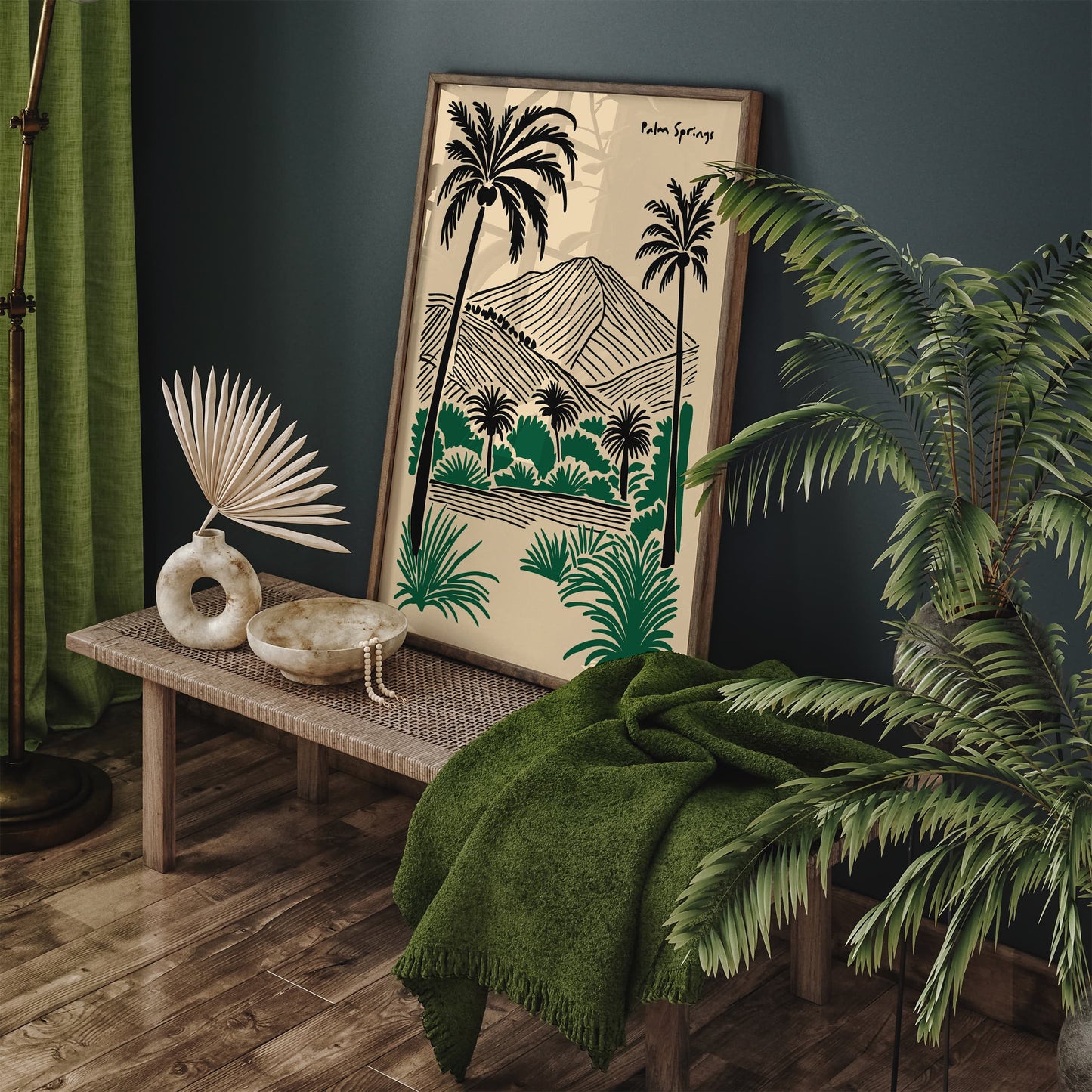 Palm Springs Line Art Retro Travel Poster