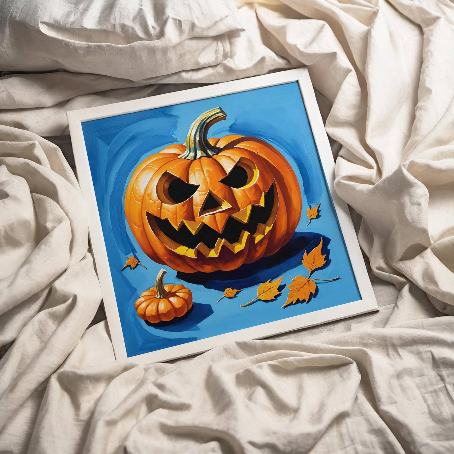 Halloween Pumpkin Blue Square Print - HypeSheriff