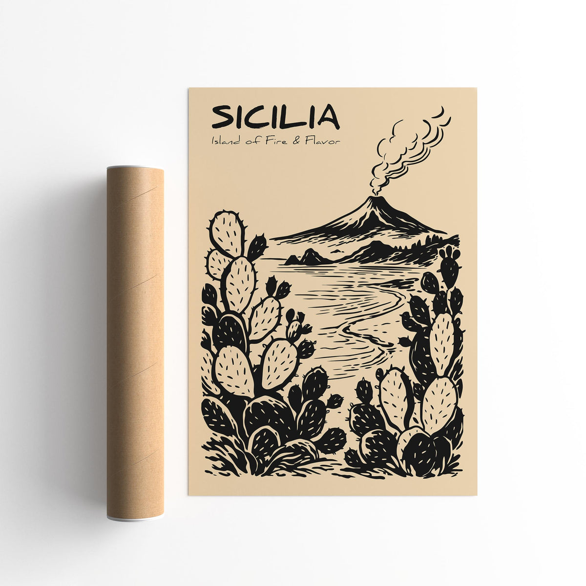 Sicilia Poster – Black Ink Travel Wall Art