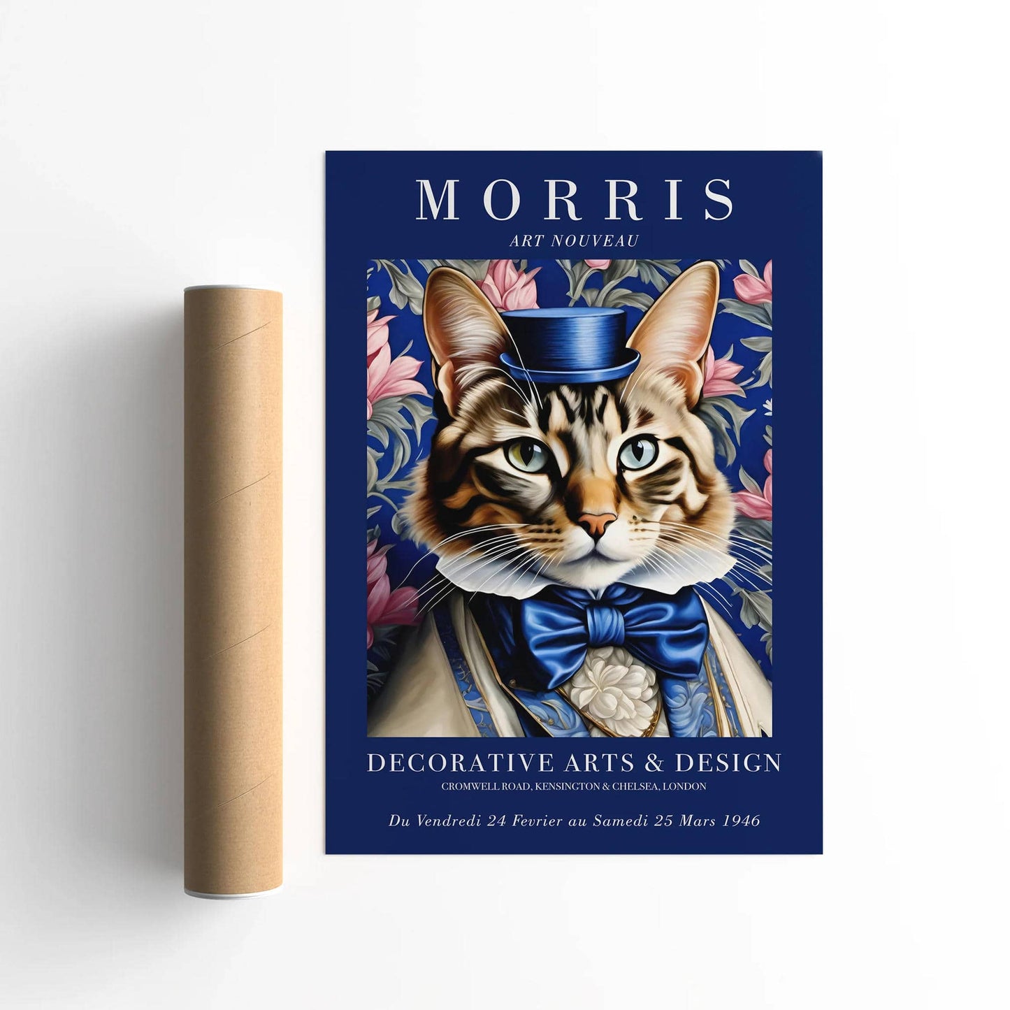 Elegant Cat Blue Victorian Portrait Poster - HypeSheriff