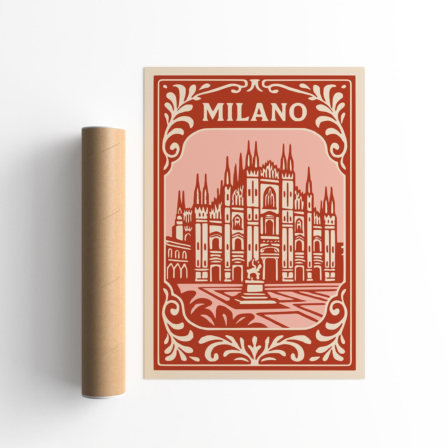 Milano Italy Poster - Red Cityscape Wall Art Print 2026