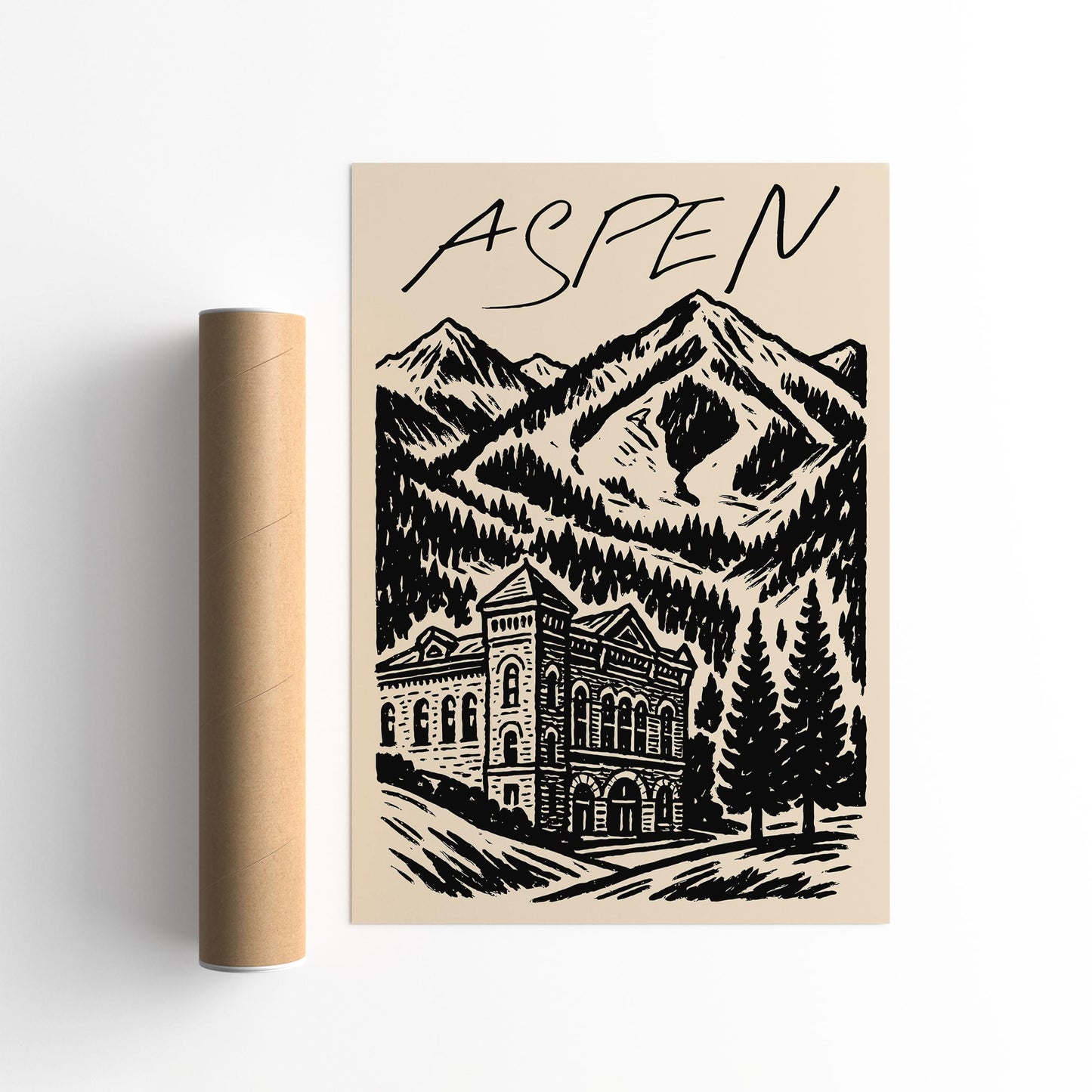 Aspen Black Ink Travel Poster