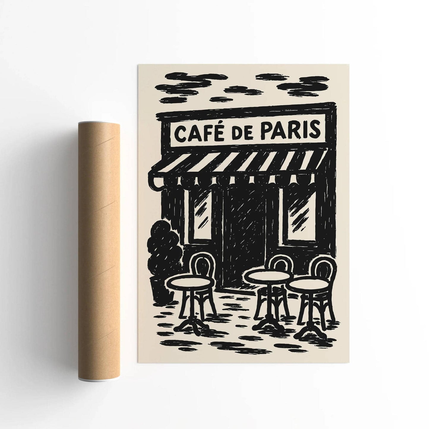 Café de Paris Wall Art – Black Ink Vintage Paris Poster