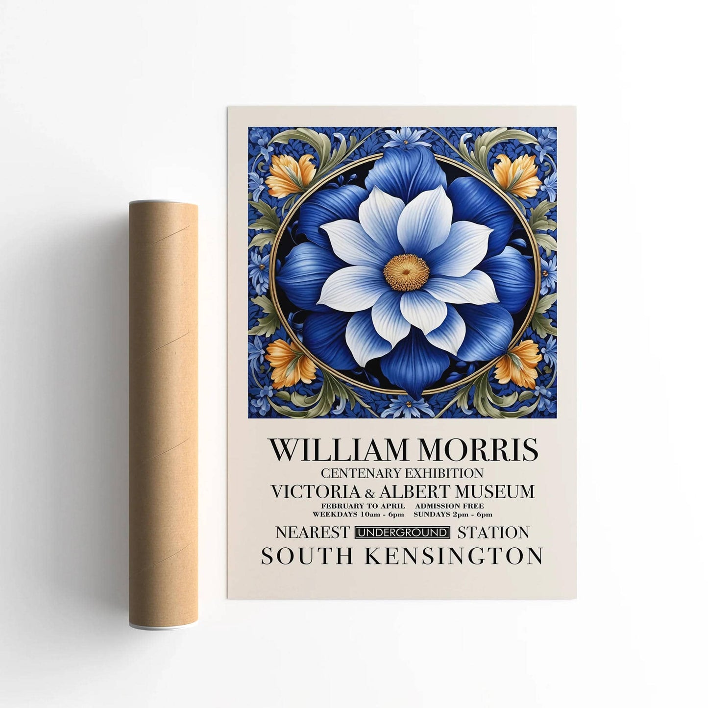 Blue Vintage Flower W. Morris Poster - HypeSheriff
