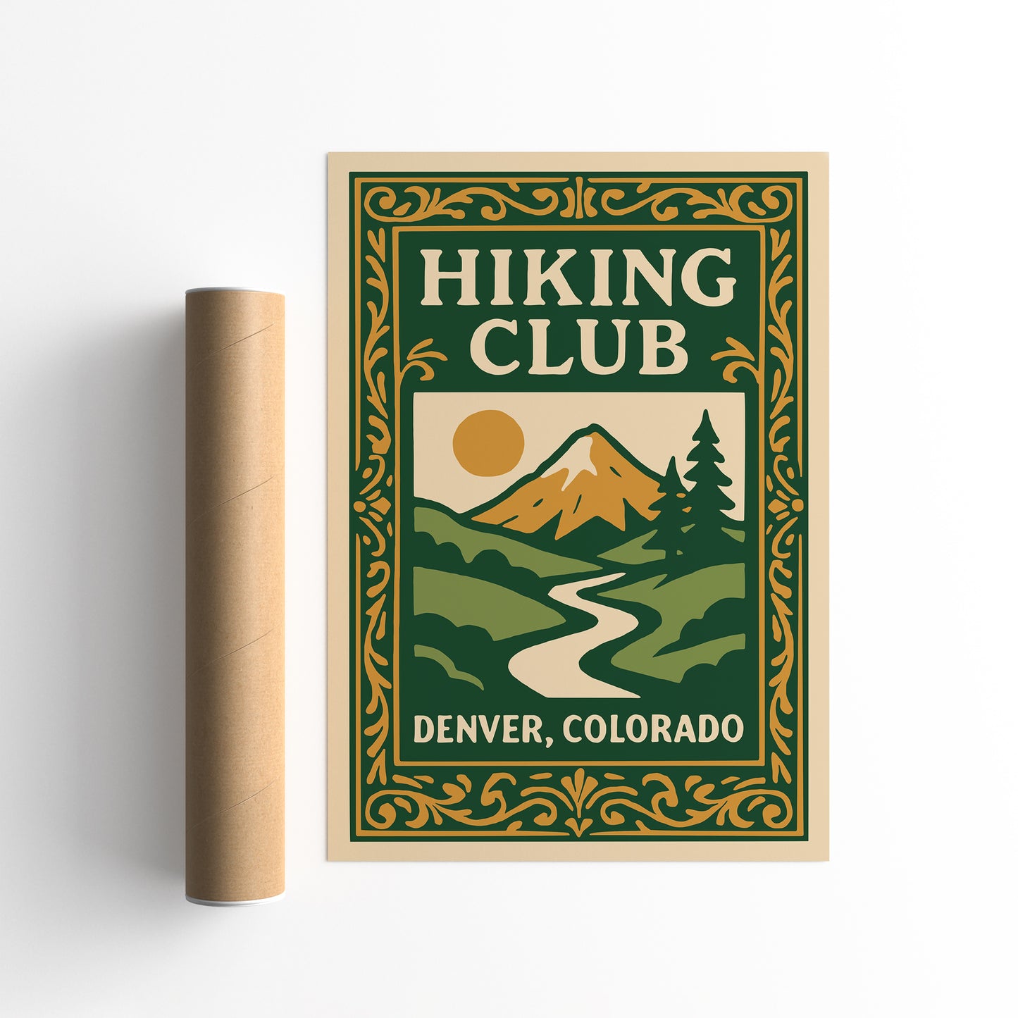 Hiking Club Denver Colorado Green Poster