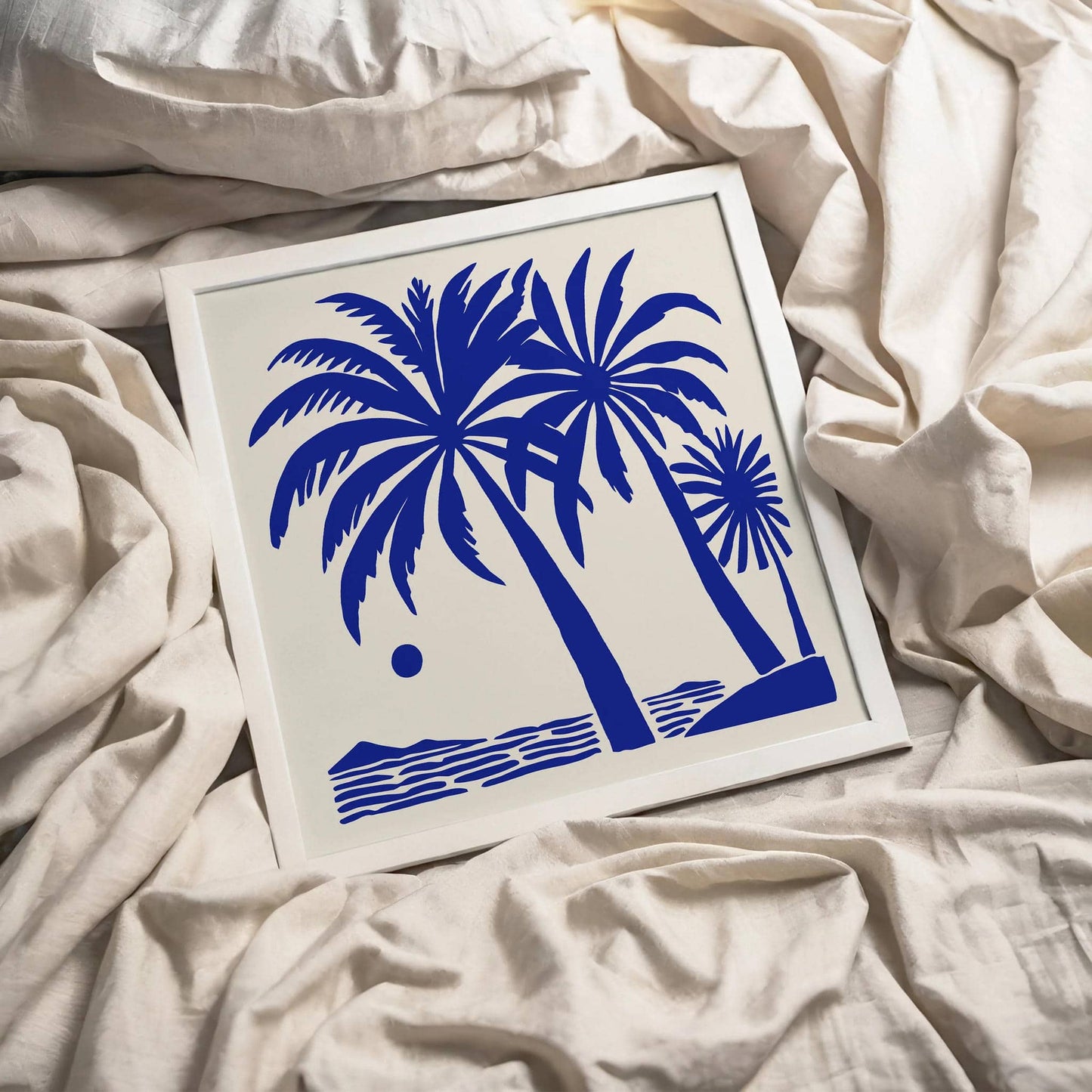Blue Minimalist Palms Square Wall Art - HypeSheriff