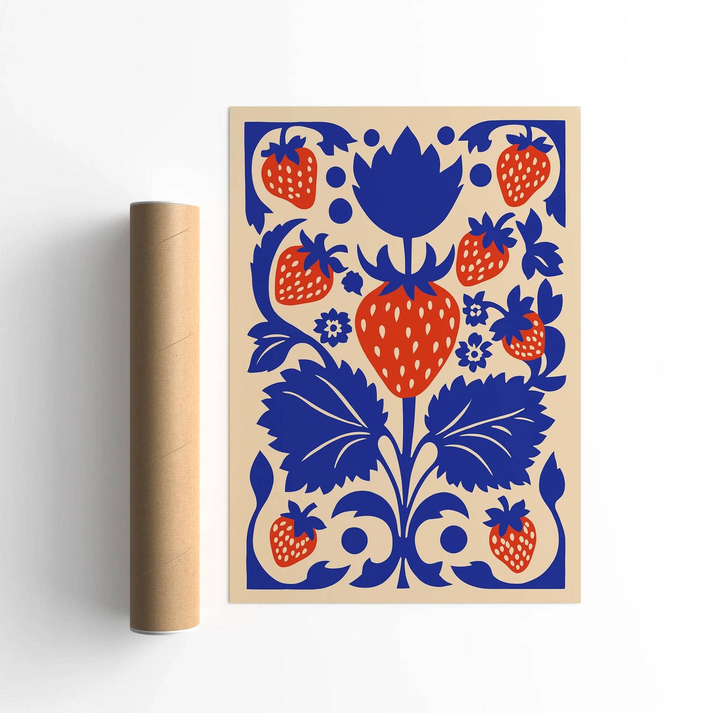 Blue and Red Strawberry Abstract Rococo Art Print