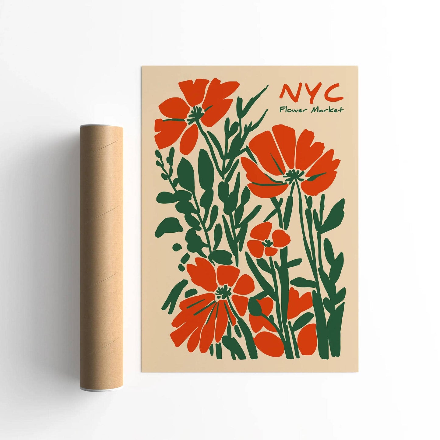 NYC Flower Market Wall Art – Red & Green Floral Poster Print