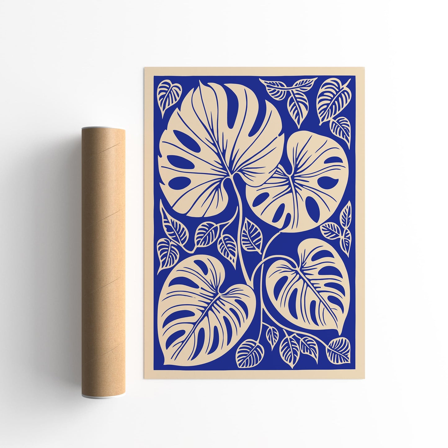 Blue Monstera Leaves Poster - Tropical Plant Wall Art