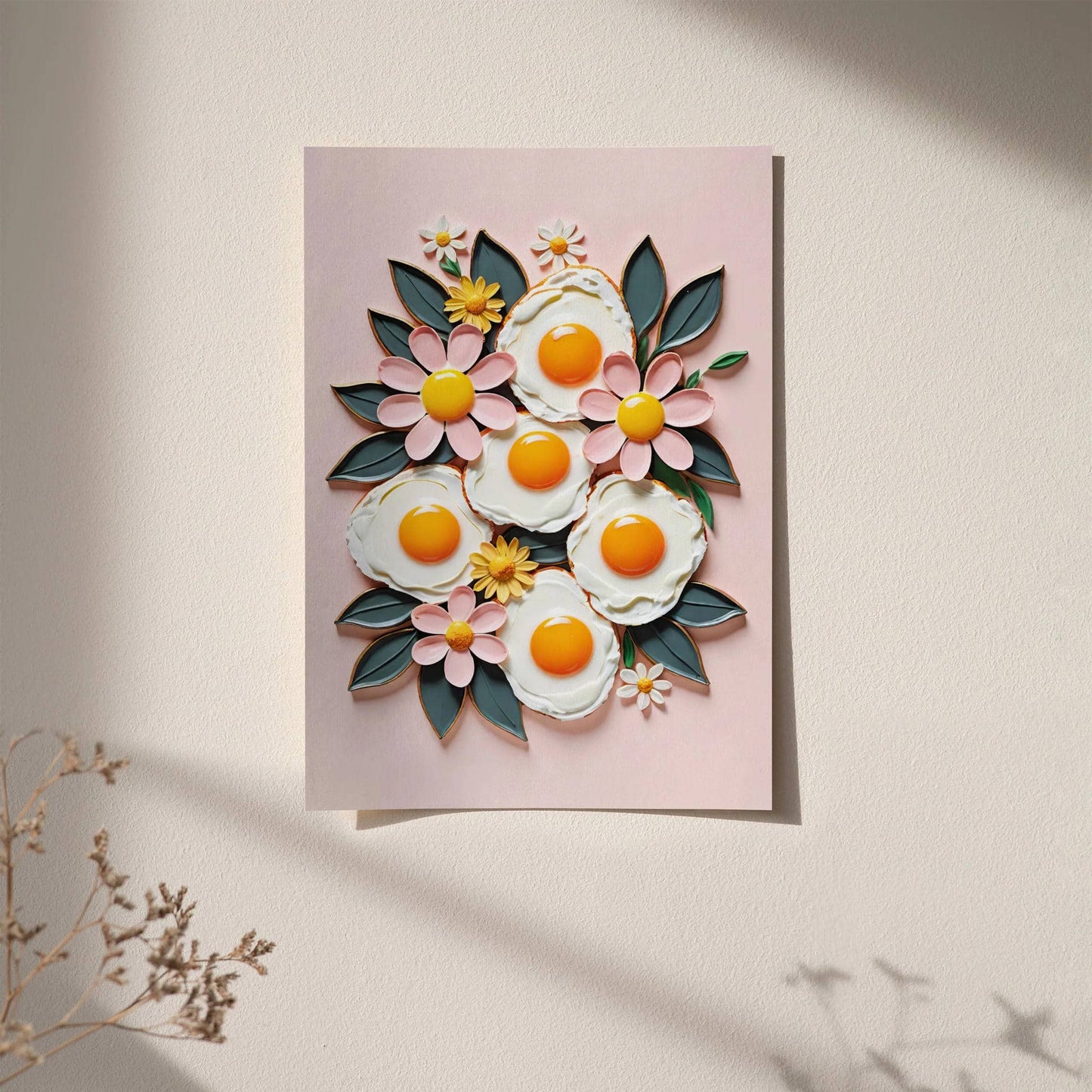 Pink Fried Eggs in Flowers Poster