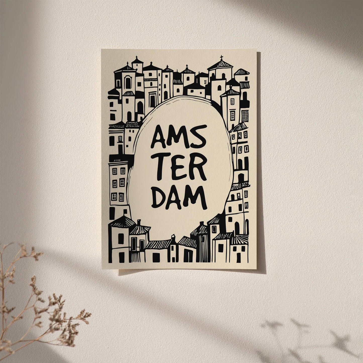 Amsterdam Black Ink Style Architecture Art Print