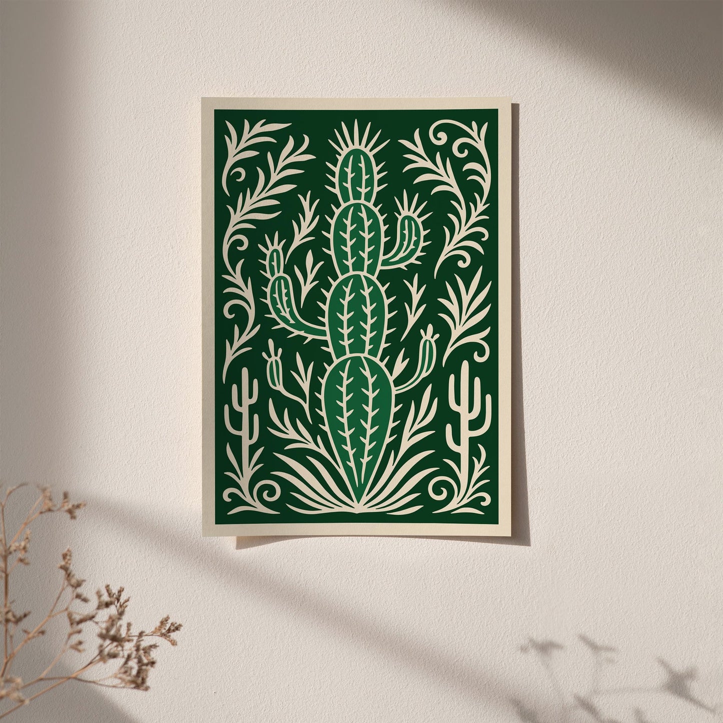Eclectic Green Cactus Plant Wall Art Poster