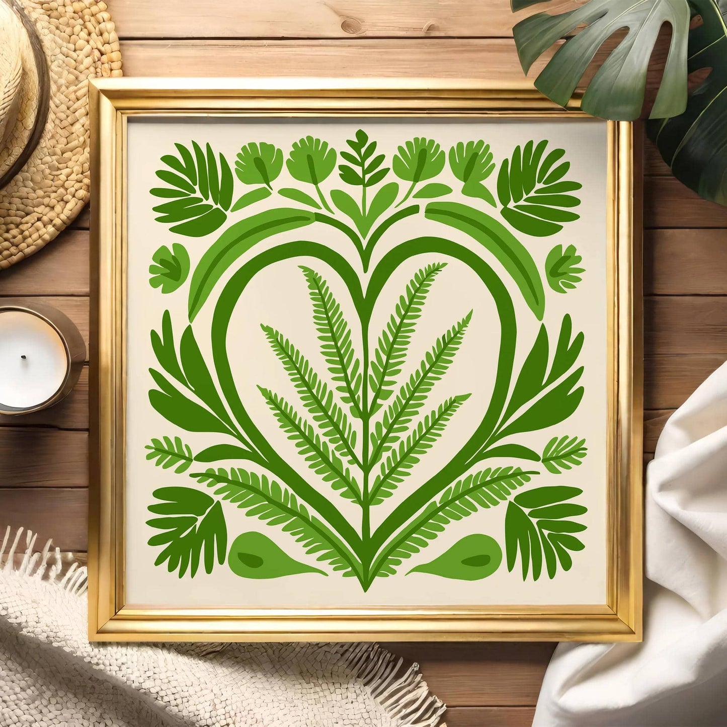 Green Botanical Square Art Print – Rococo Nature Wall Art