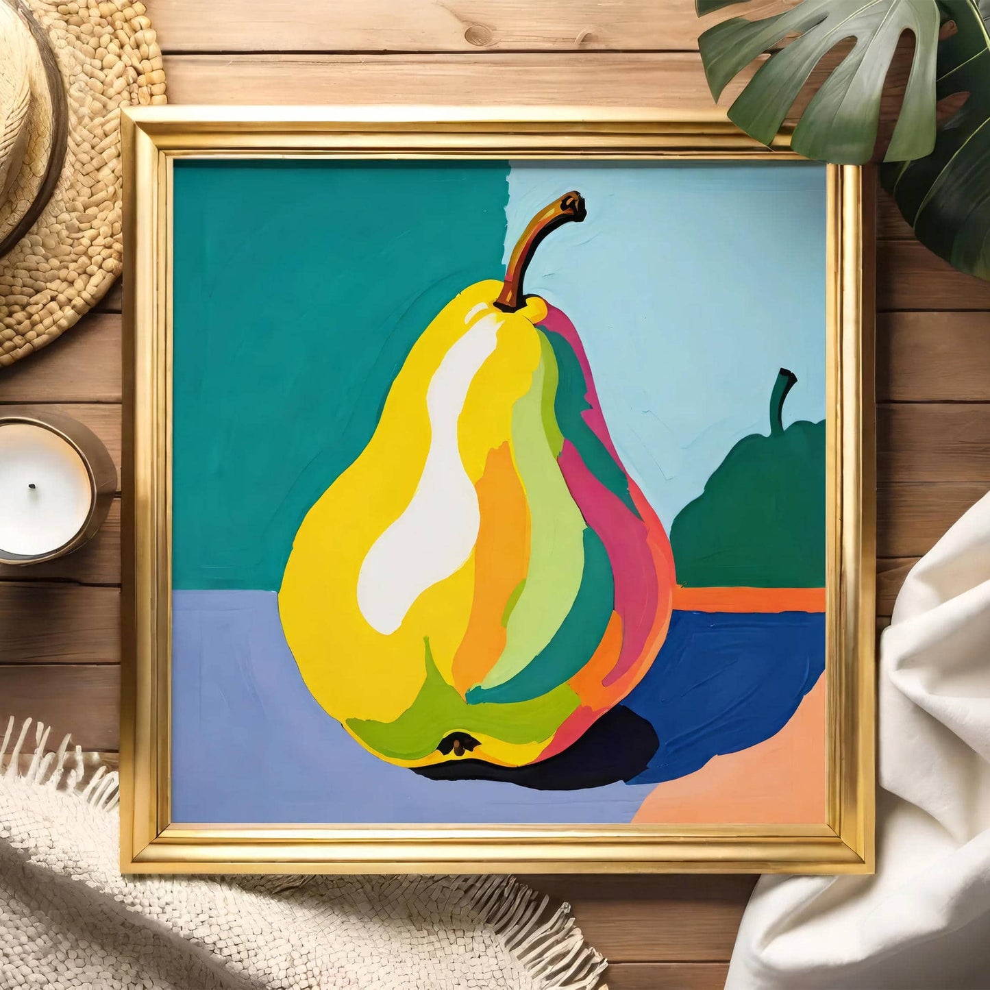 Colorful Pear Fruit Square Art Print