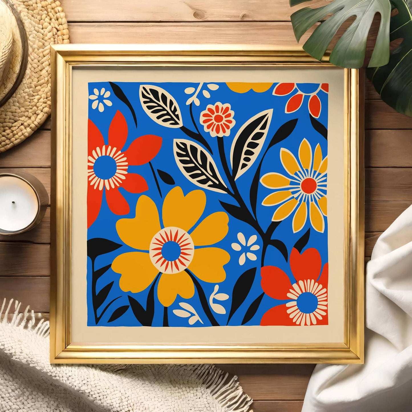 Retro Colorful Flowers Square Print - HypeSheriff