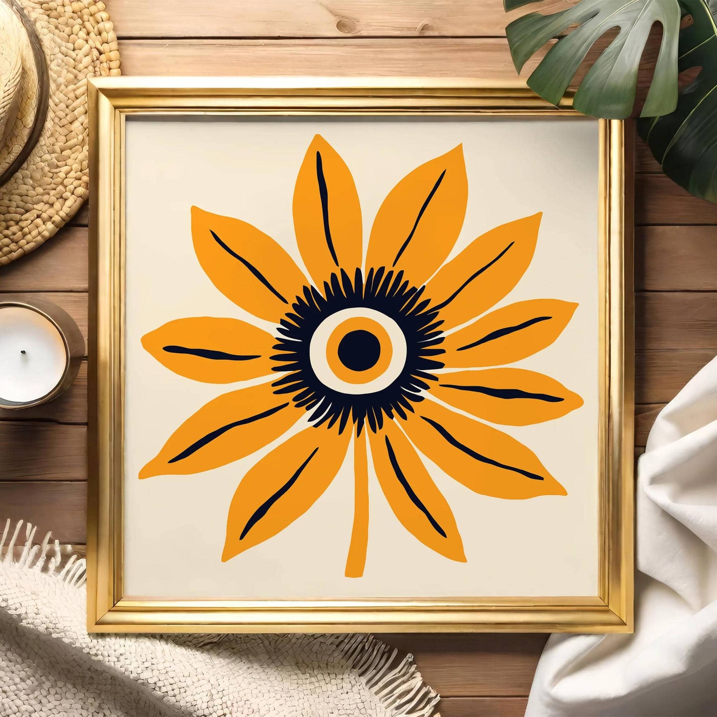 Yellow Abstract Eye Flower Square Print