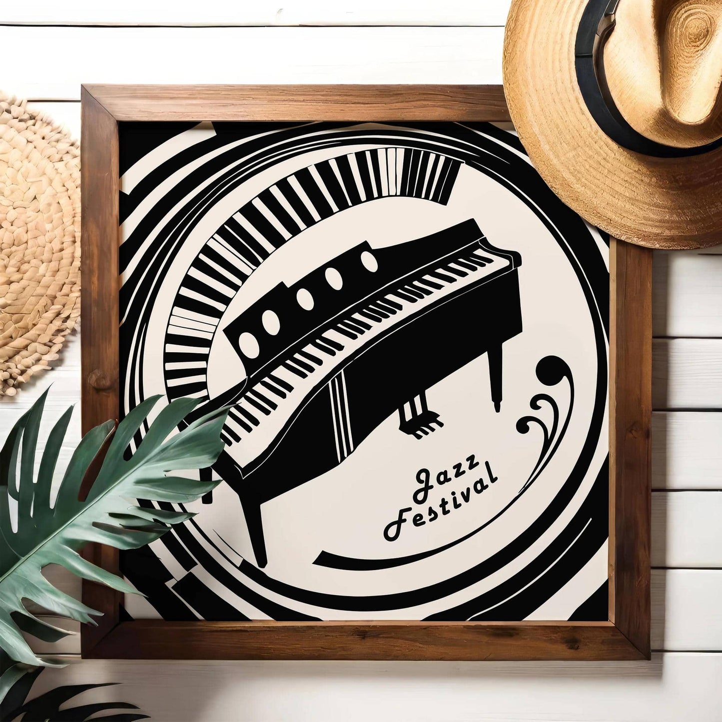 Jazz Piano Wall Art – Black & White Square Print