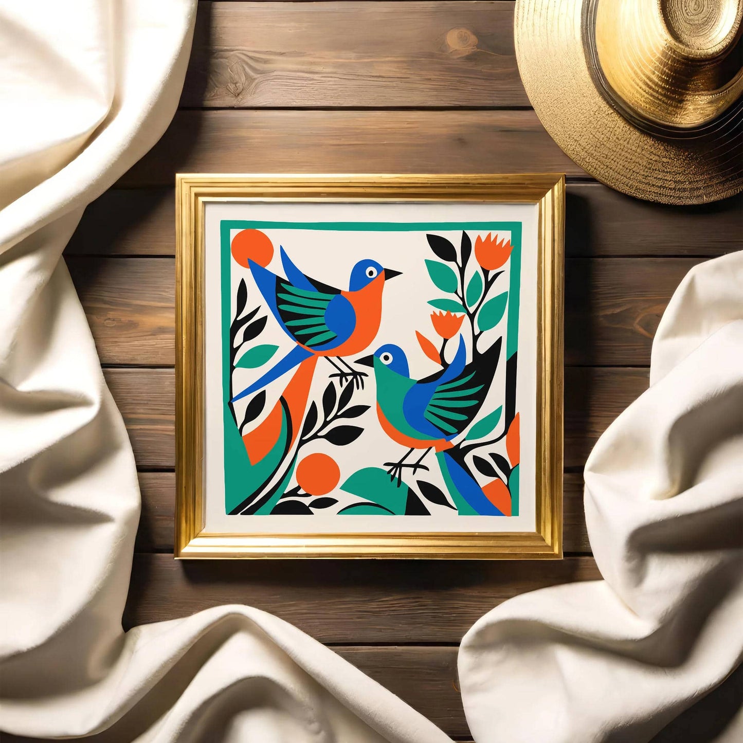 Colorful Birds Art Print, Square Cut-Out Style Wall Art