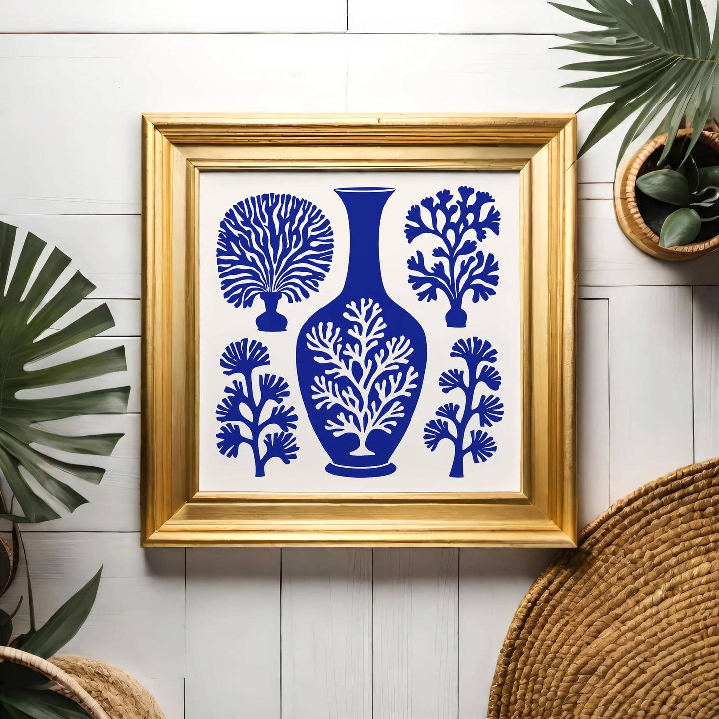 Blue and White Nautical Floral Art Print - HypeSheriff
