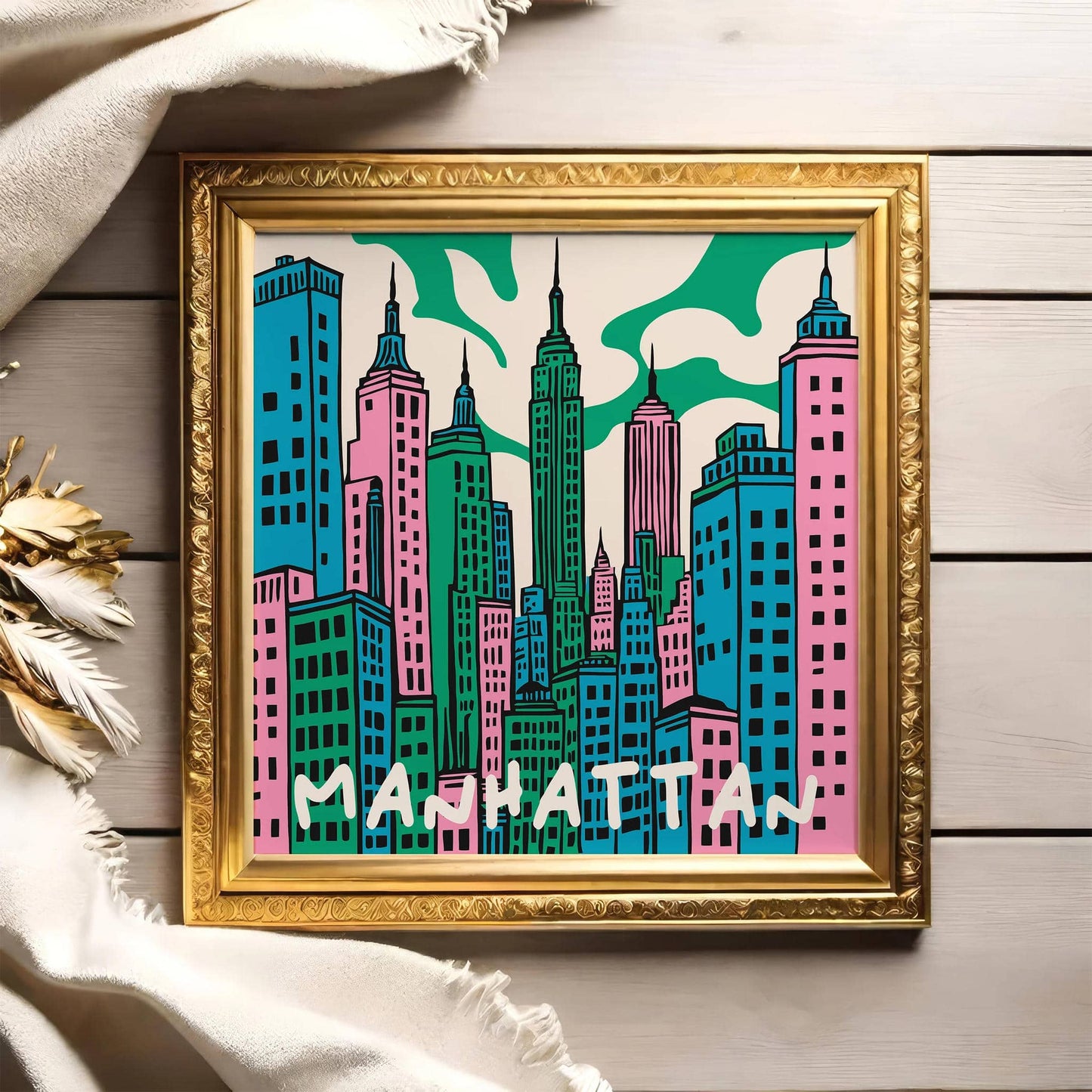 Manhattan Retro Square Art Print 2025 - HypeSheriff
