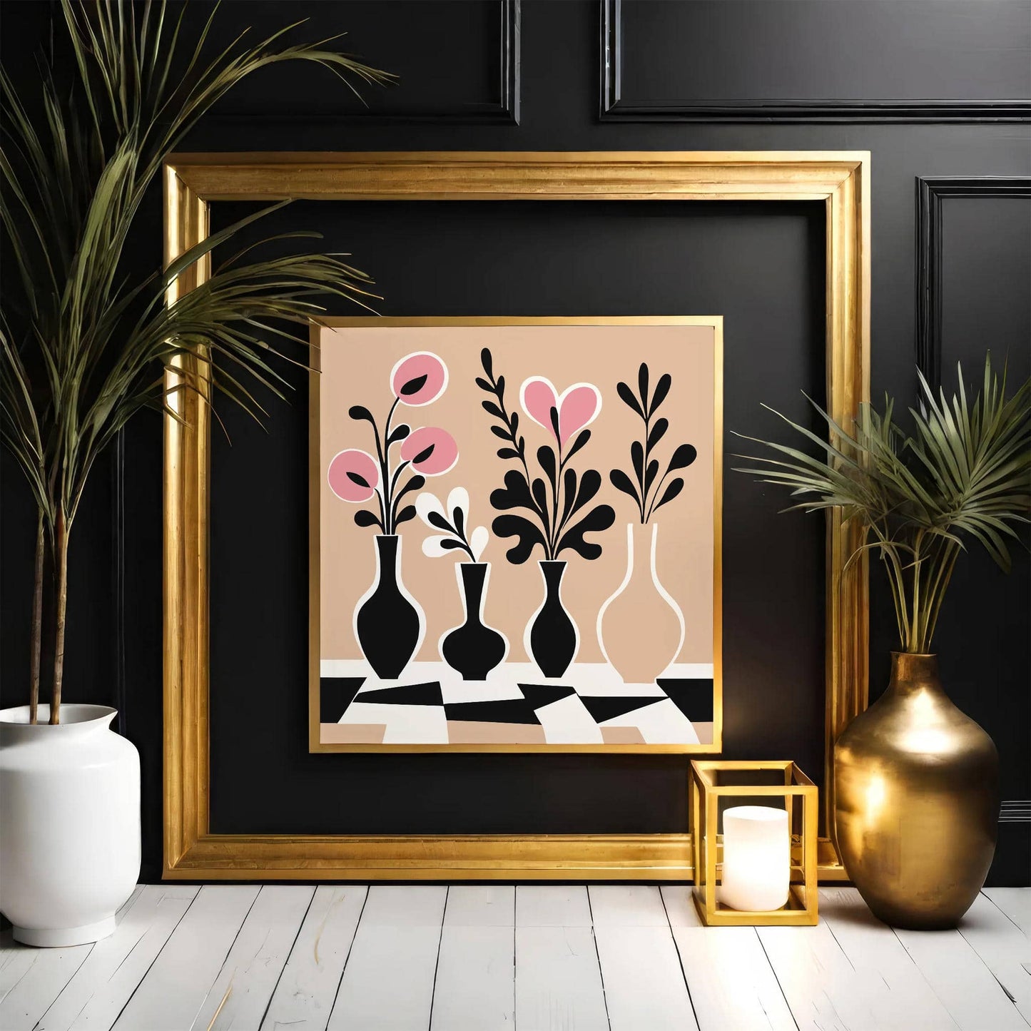Beige Modern Flowers Art Print - HypeSheriff