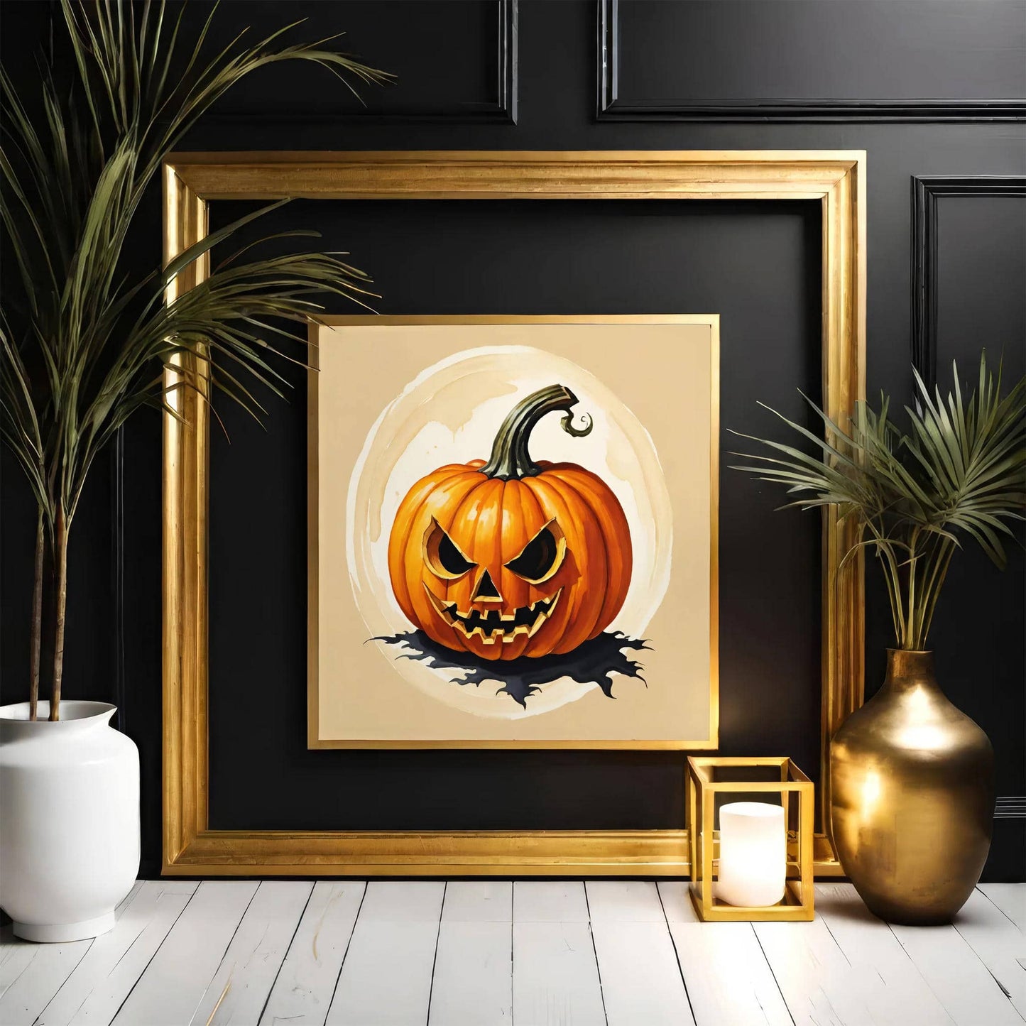 Beige Halloween Pumpkin Head Square Art - HypeSheriff