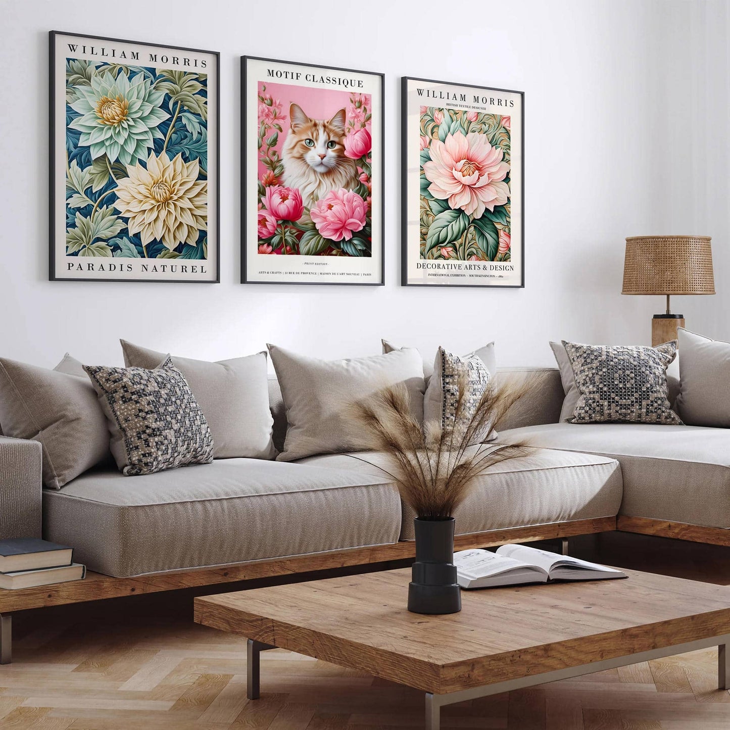 Cute Pink Cat Portrait in Art Nouveau Style Wall Art - HypeSheriff